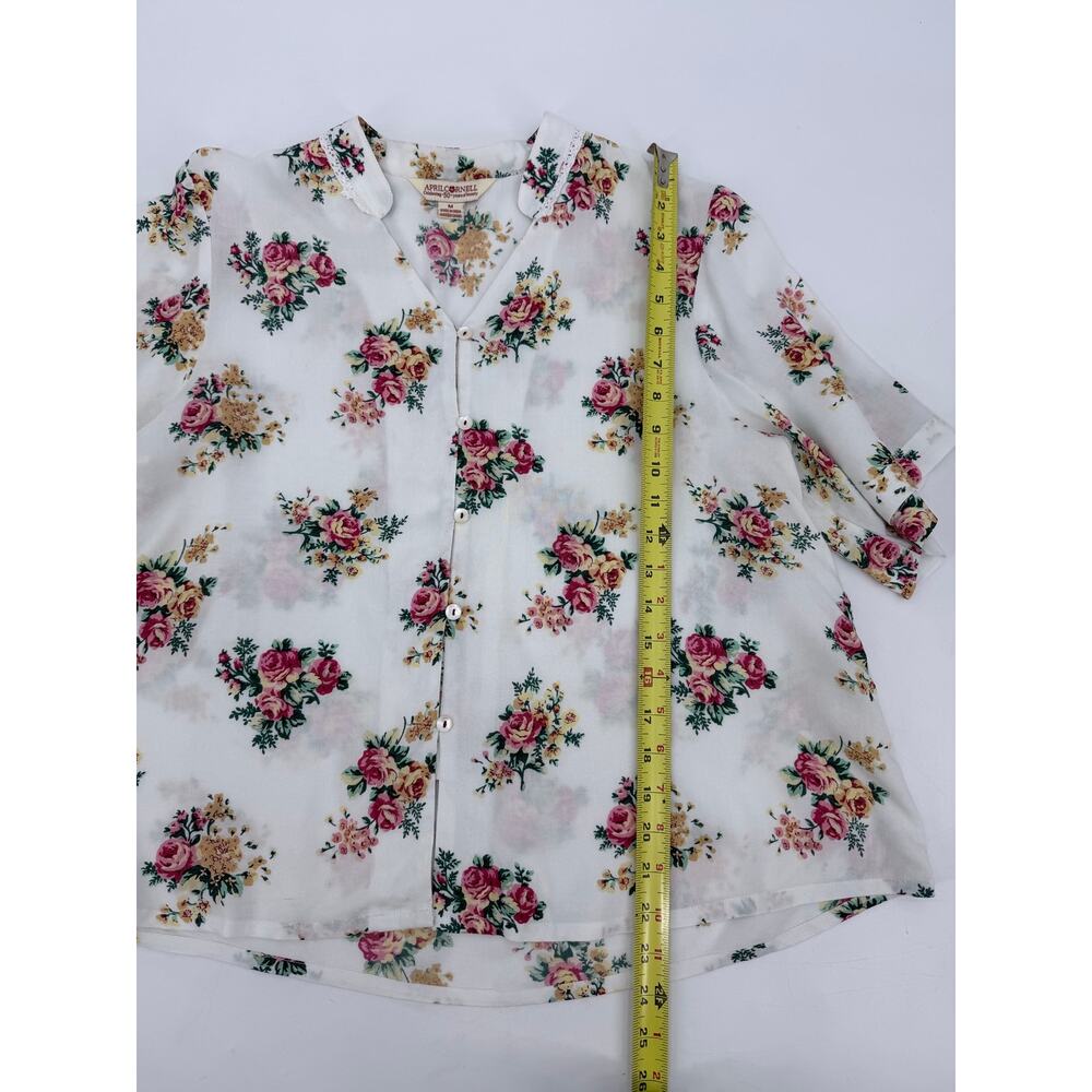 April Cornell Estella Floral Blouse Rayon Lace Collar Boho Medium CottageCore - Picture 7 of 9